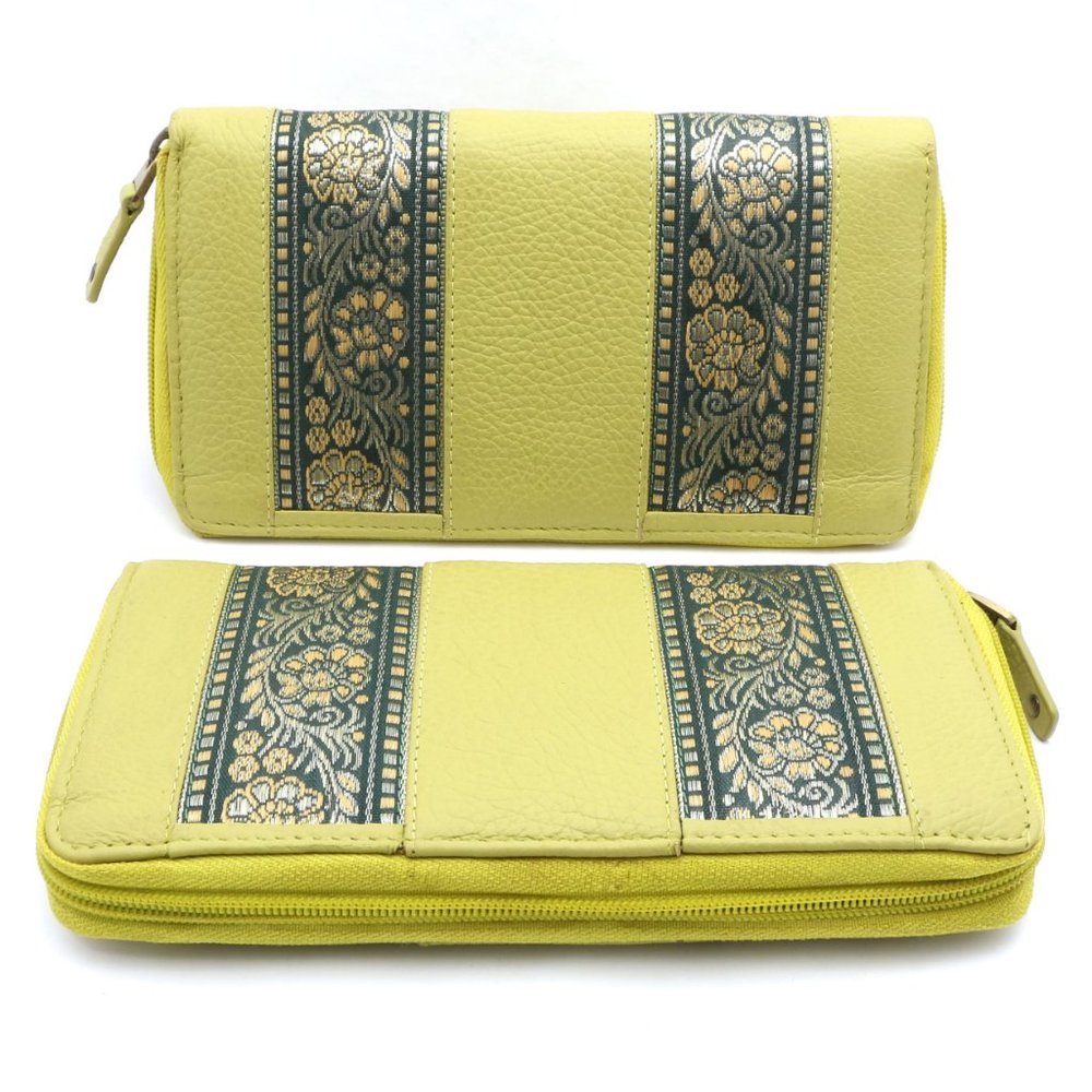 Bifold Lime Green Wallet Indian Floral Patterns